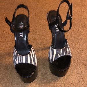 Jante zebra print fabric platform heels